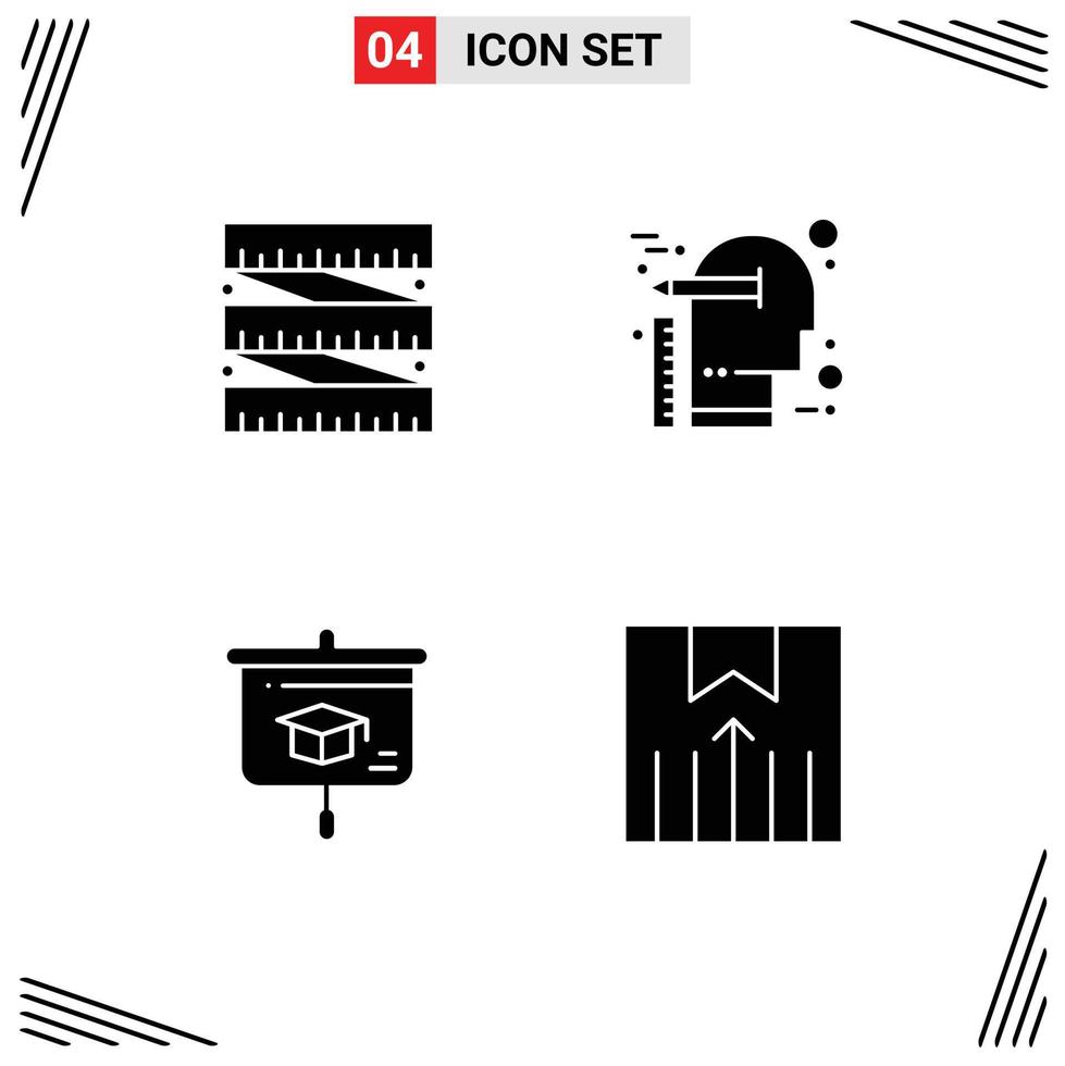 User Interface Pack of 4 Basic Solid Glyphs of diet education creative scale school Editable Vector Design Elements