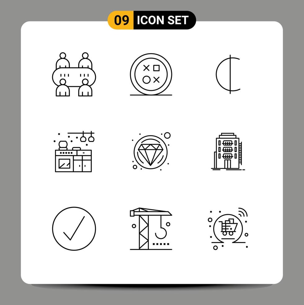Set of 9 Modern UI Icons Symbols Signs for building diamond cedis carnival living Editable Vector Design Elements