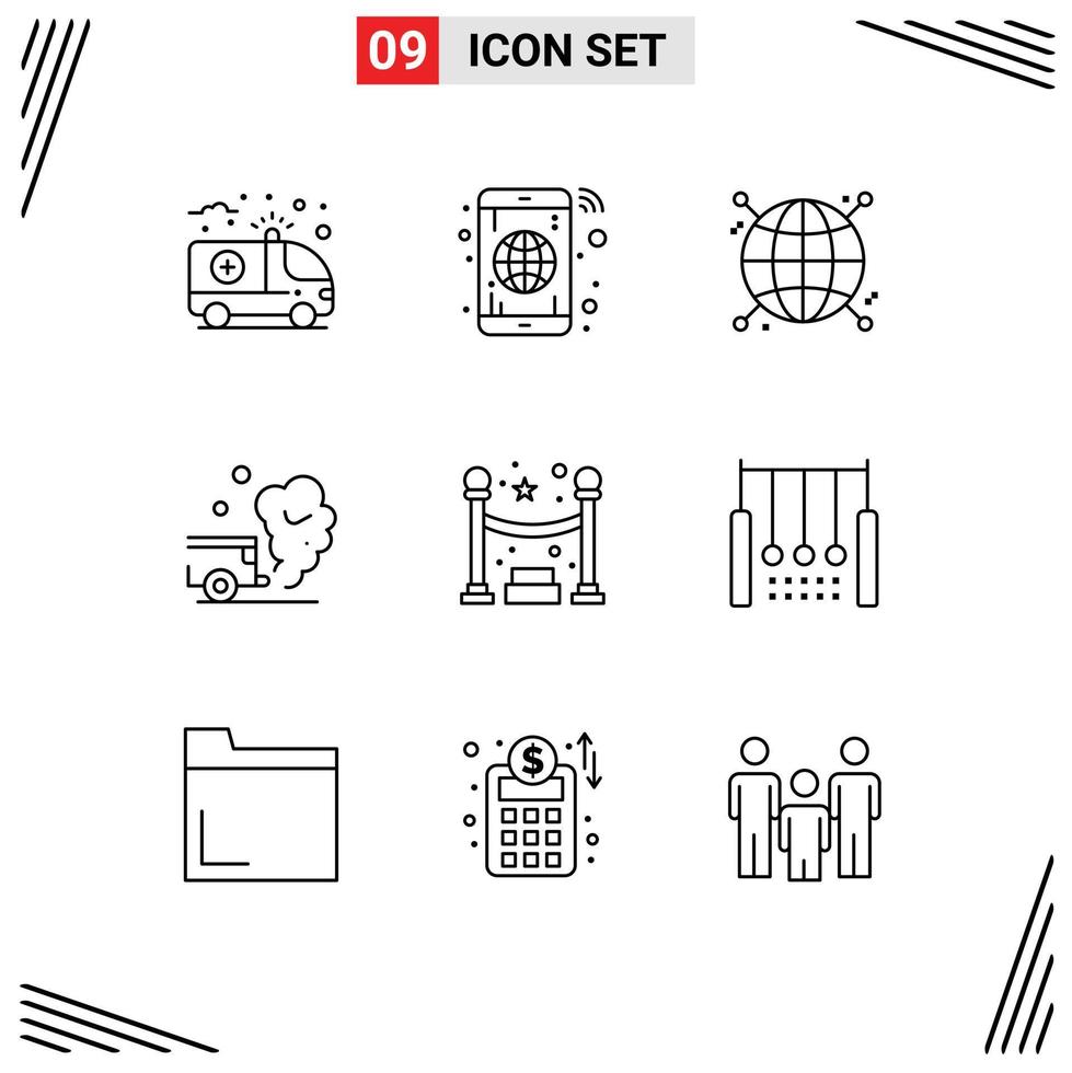Set of 9 Commercial Outlines pack for queue pollution connected gas air Editable Vector Design Elements