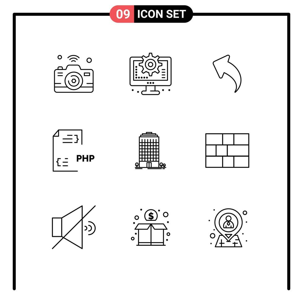 Set of 9 Commercial Outlines pack for file development setting develop arrows Editable Vector Design Elements