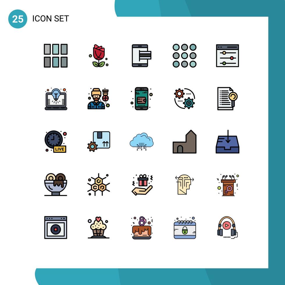 Pictogram Set of 25 Simple Filled line Flat Colors of interface dots commerce design pay Editable Vector Design Elements