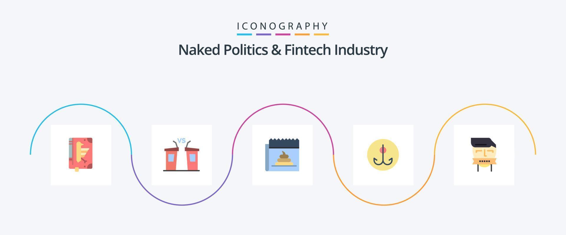 Naked Politics And Fintech Industry Flat 5 Icon Pack Including hook