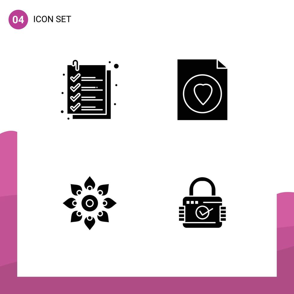 Set of 4 Modern UI Icons Symbols Signs for check decoration file file hindu Editable Vector Design Elements