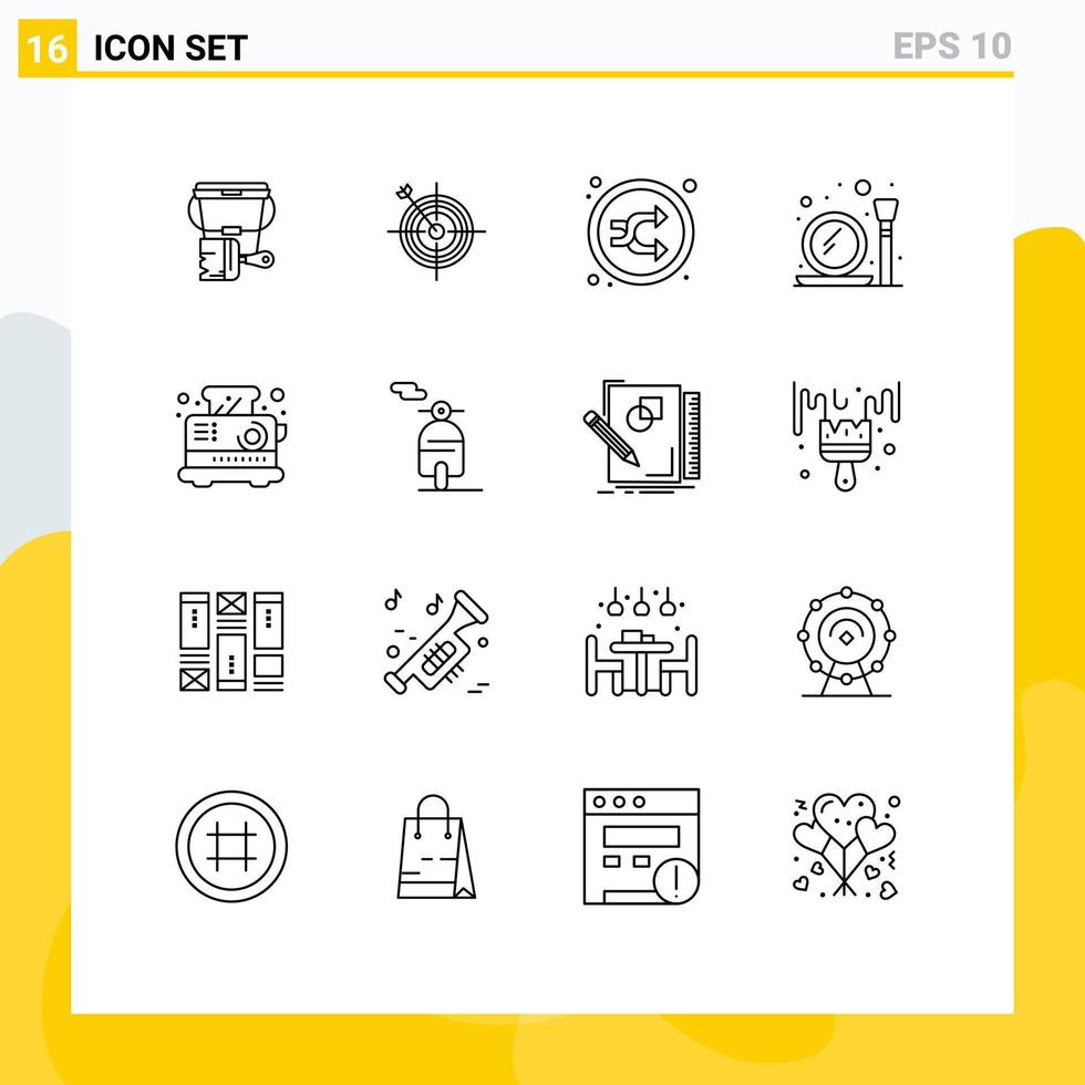 Universal Icon Symbols Group of 16 Modern Outlines of make up brush make target glass random Editable Vector Design Elements