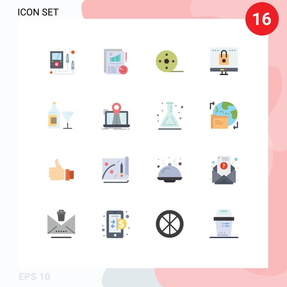 Universal Icon Symbols Group of 16 Modern Flat Colors of ammeter film multi meter report reel Editable Pack of Creative Vector Design Elements