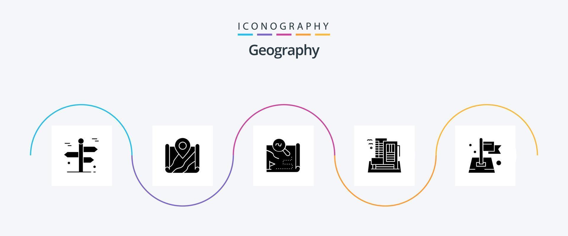 paquete de iconos de glifo 5 de geografía que incluye la ciudad. hotel. Google. buscar. viajar vector