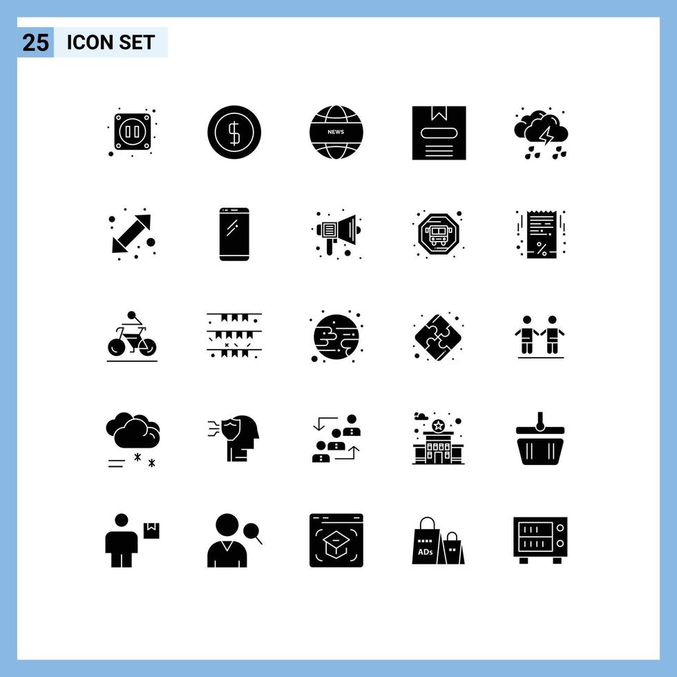 User Interface Pack of 25 Basic Solid Glyphs of weather drop global news cloud e Editable Vector Design Elements