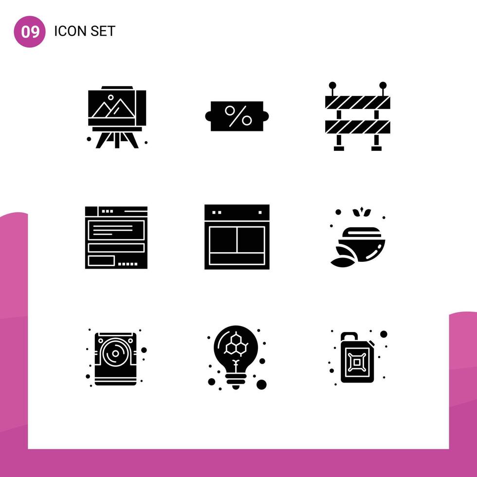 9 User Interface Solid Glyph Pack of modern Signs and Symbols of salt web file site design Editable Vector Design Elements