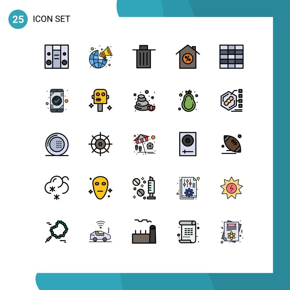 Group of 25 Filled line Flat Colors Signs and Symbols for app grid been property house Editable Vector Design Elements