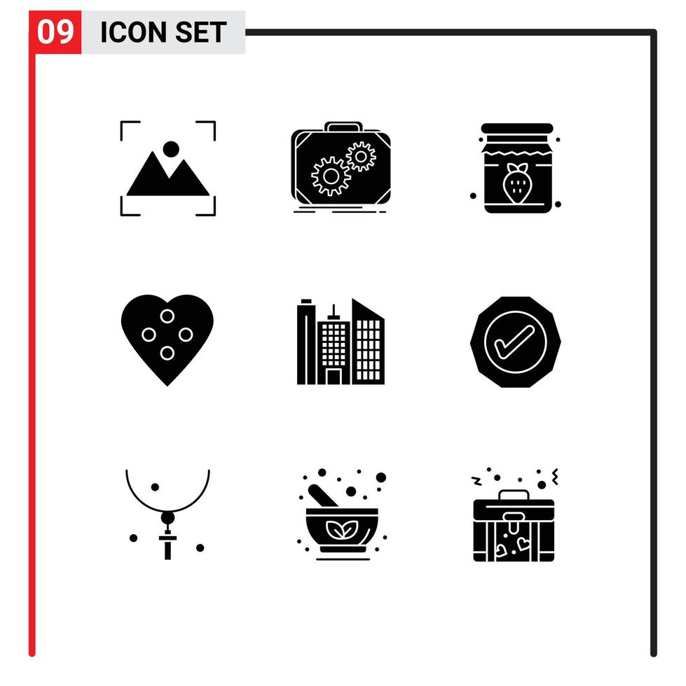 Pack of 9 Modern Solid Glyphs Signs and Symbols for Web Print Media such as sewing accessories dressmaking work dress button breakfast Editable Vector Design Elements