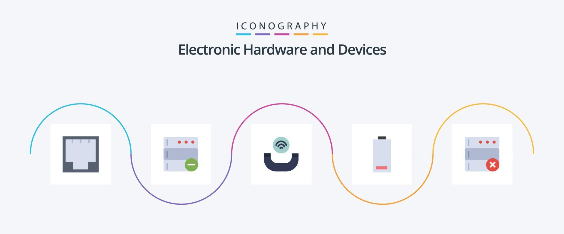 Devices Flat 5 Icon Pack Including delete. low. call. energy. electric vector