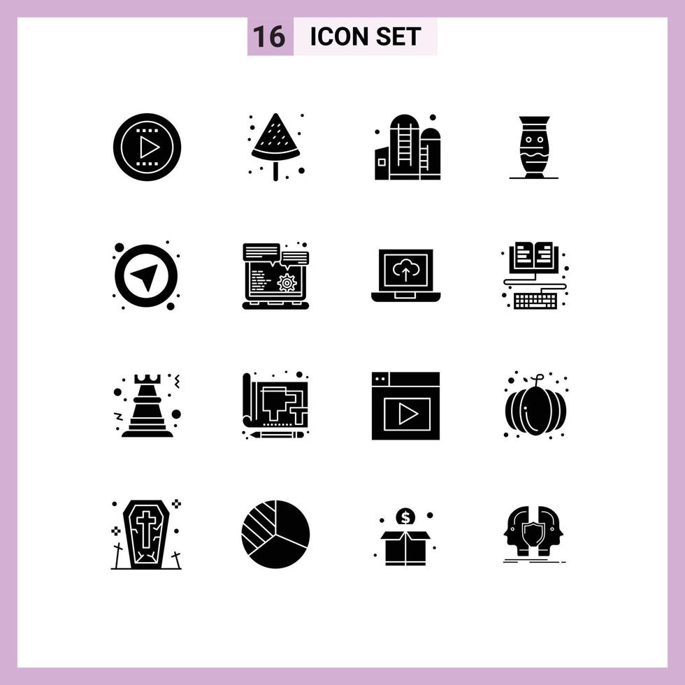 16 User Interface Solid Glyph Pack of modern Signs and Symbols of navigation pottery grain indian global Editable Vector Design Elements