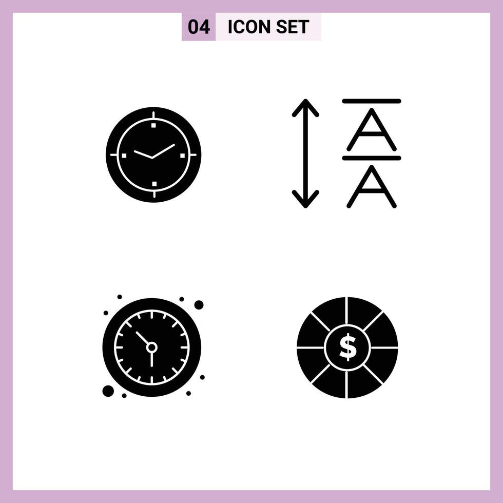 Set of Vector Solid Glyphs on Grid for time wall watch machine clock currency Editable Vector Design Elements