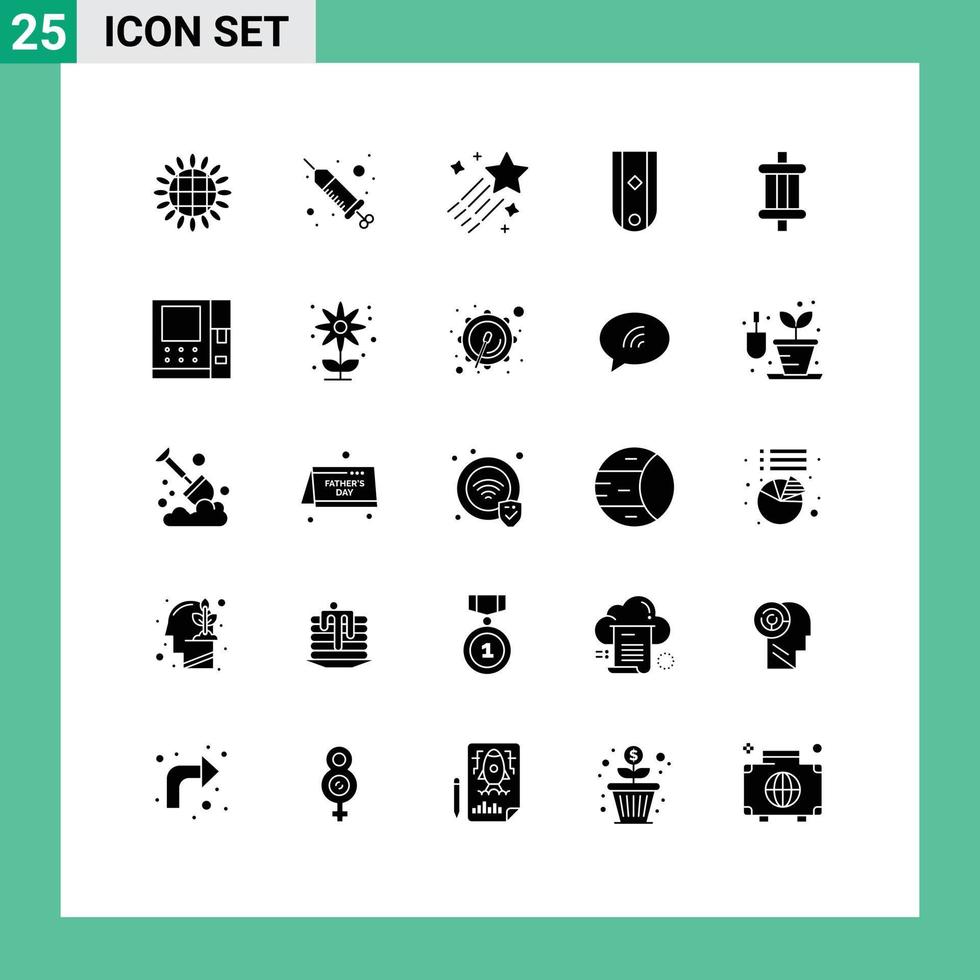 Set of 25 Commercial Solid Glyphs pack for auto one asteroid military diamond Editable Vector Design Elements