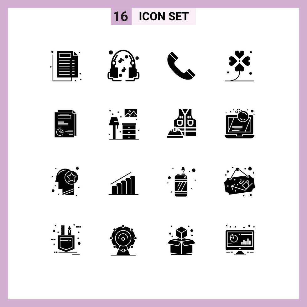 16 Universal Solid Glyph Signs Symbols of presentation layout telephone page irish Editable Vector Design Elements