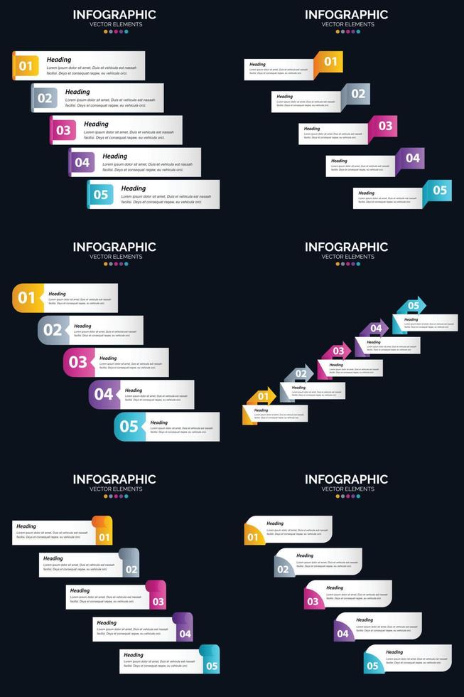 Vector 6 Infographics Pack Presentation slide template 5 Steps cycle diagrams and timelines