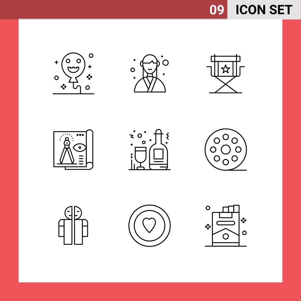 Set of 9 Vector Outlines on Grid for blue print file chair document television Editable Vector Design Elements