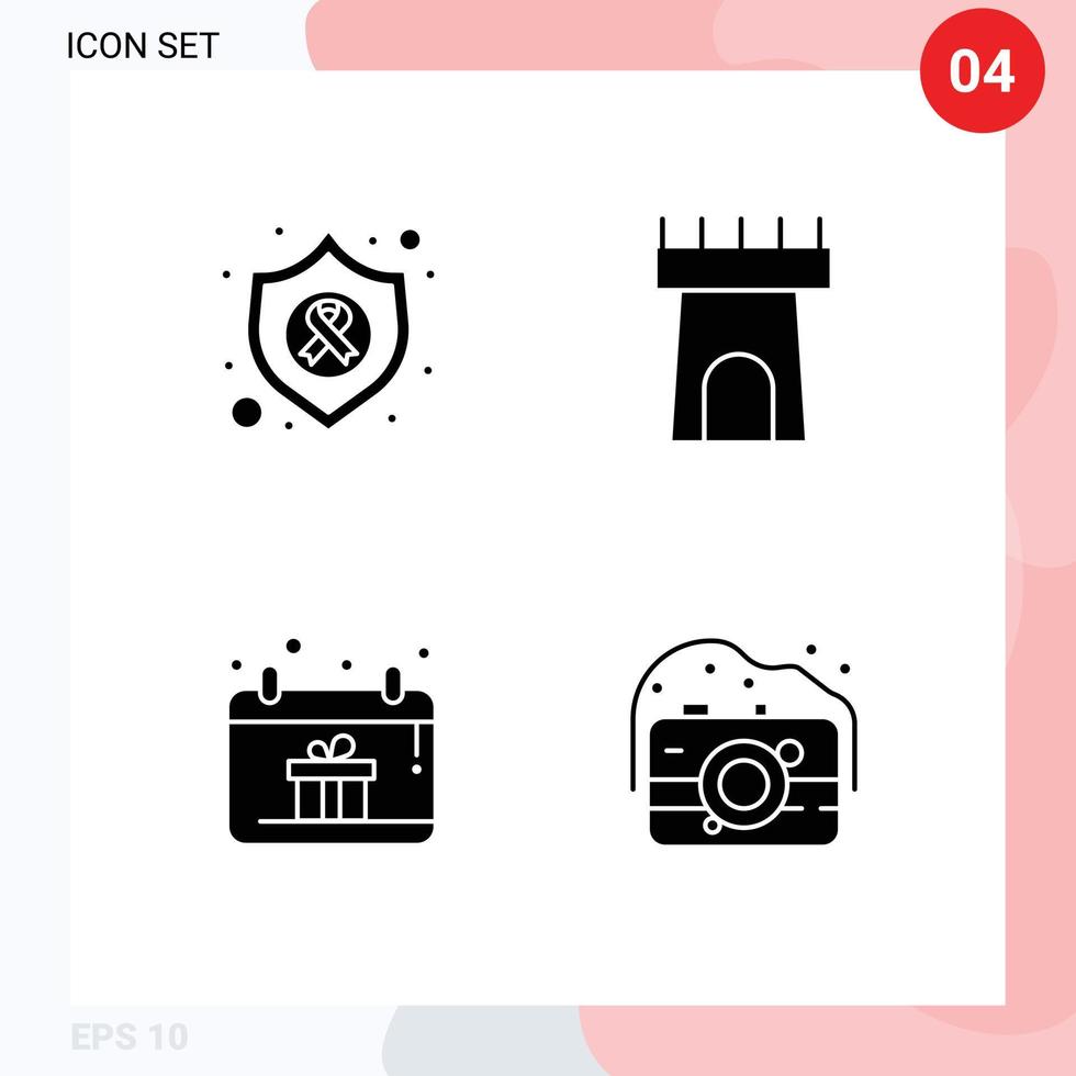 4 Thematic Vector Solid Glyphs and Editable Symbols of arrow hand cancer sand camera Editable Vector Design Elements