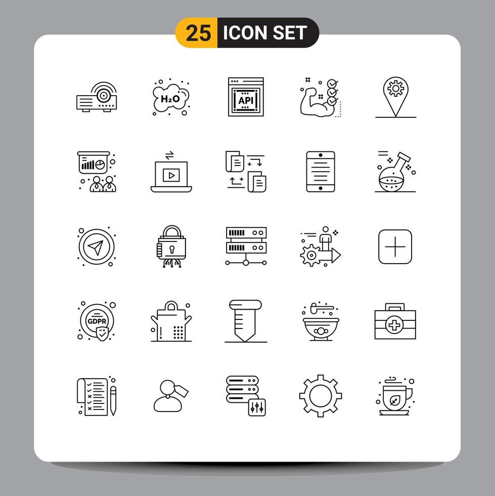 Pack of 25 creative Lines of muscle training study checklist software Editable Vector Design Elements