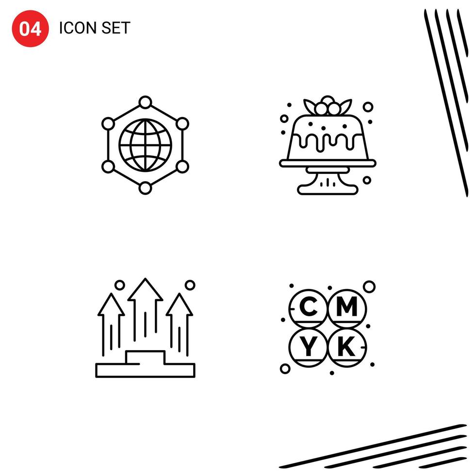 Group of 4 Filledline Flat Colors Signs and Symbols for global businessmen bakery food people Editable Vector Design Elements