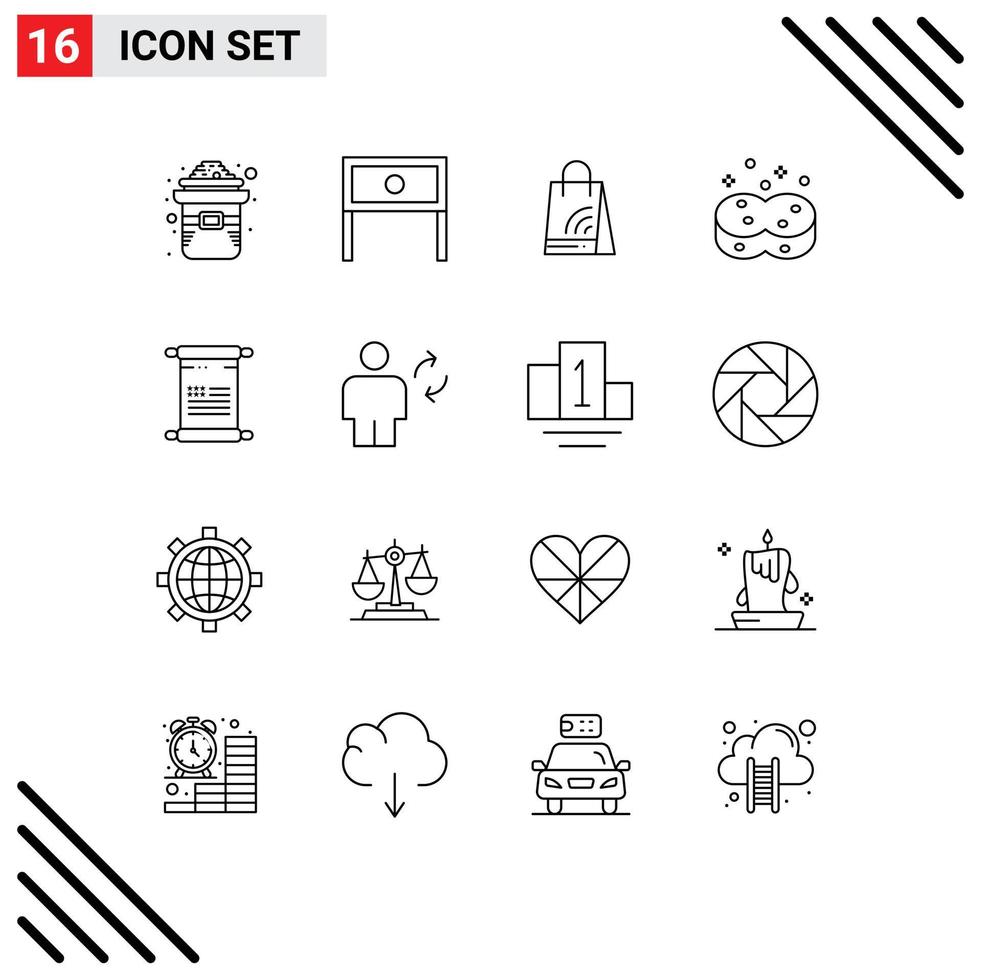 Modern Set of 16 Outlines and symbols such as scroll sponges table hygienic shopping Editable Vector Design Elements