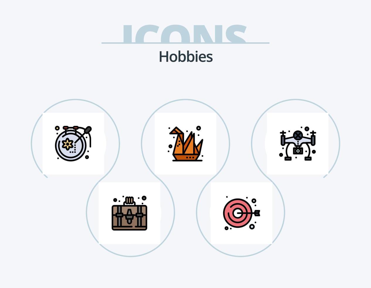 línea de pasatiempos paquete de iconos llenos 5 diseño de iconos. . diseño. aficiones. artesanía. pasatiempo vector