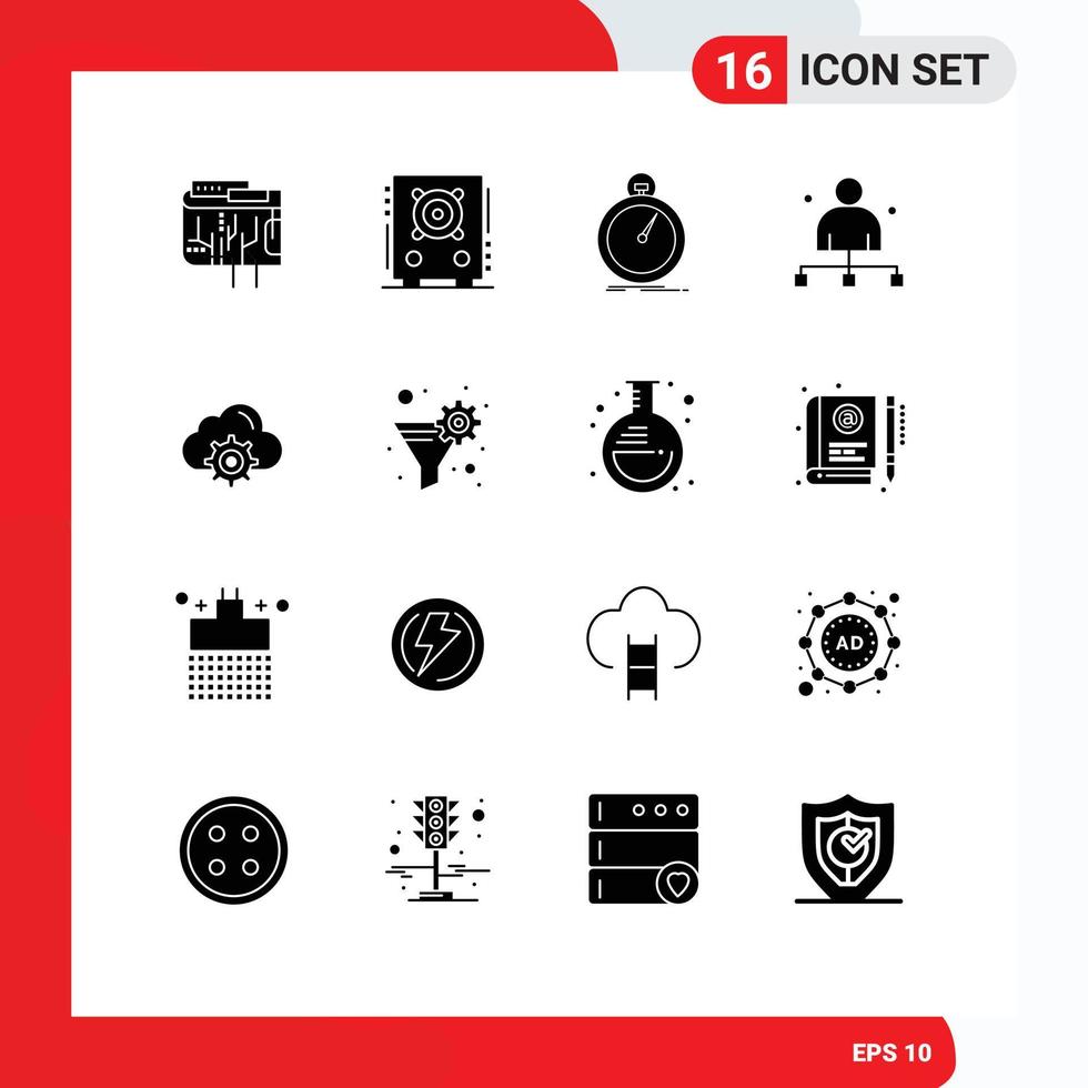 16 User Interface Solid Glyph Pack of modern Signs and Symbols of director captain speaker boss speed Editable Vector Design Elements