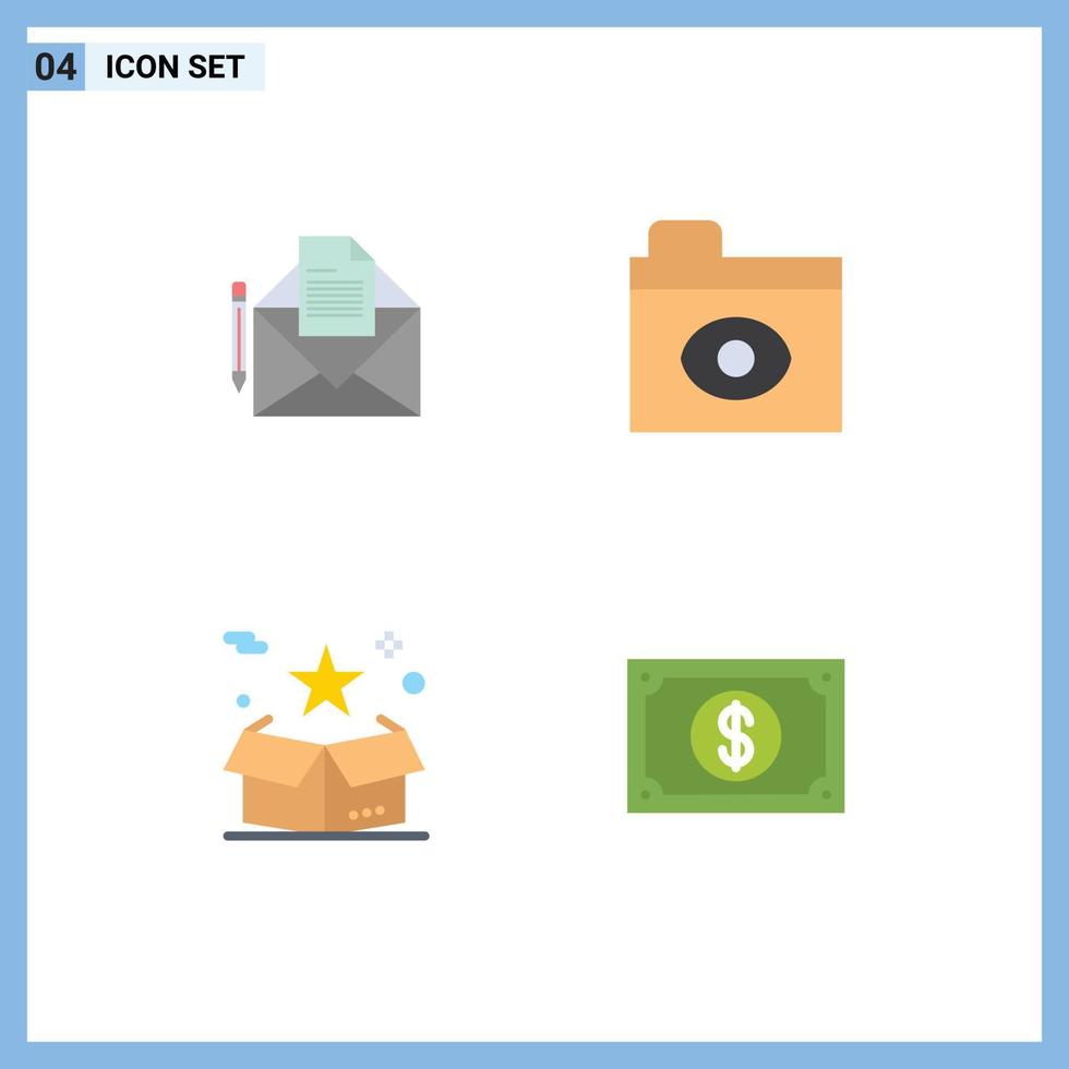 4 Thematic Vector Flat Icons and Editable Symbols of mail star letter folder delivery Editable Vector Design Elements