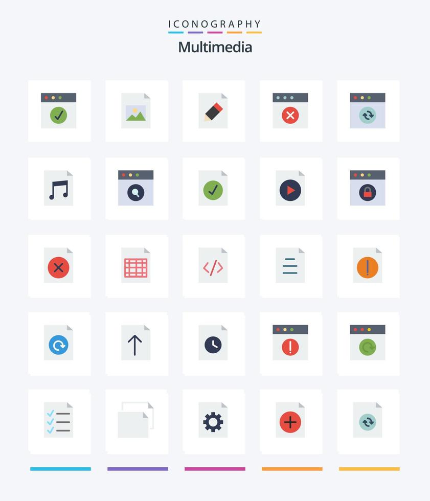 Creative Multimedia 25 Flat icon pack  Such As file. audio. pencil. sync. app vector