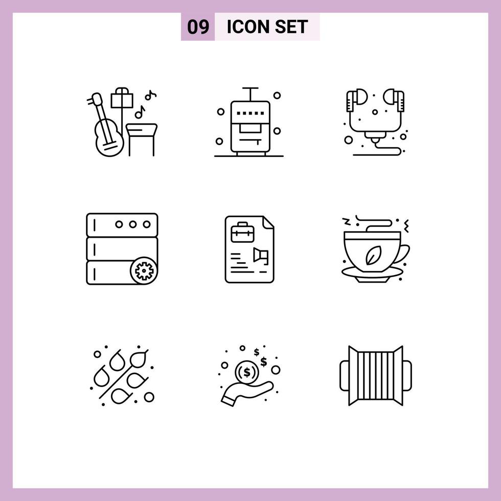 User Interface Pack of 9 Basic Outlines of bag document hardware file options Editable Vector Design Elements