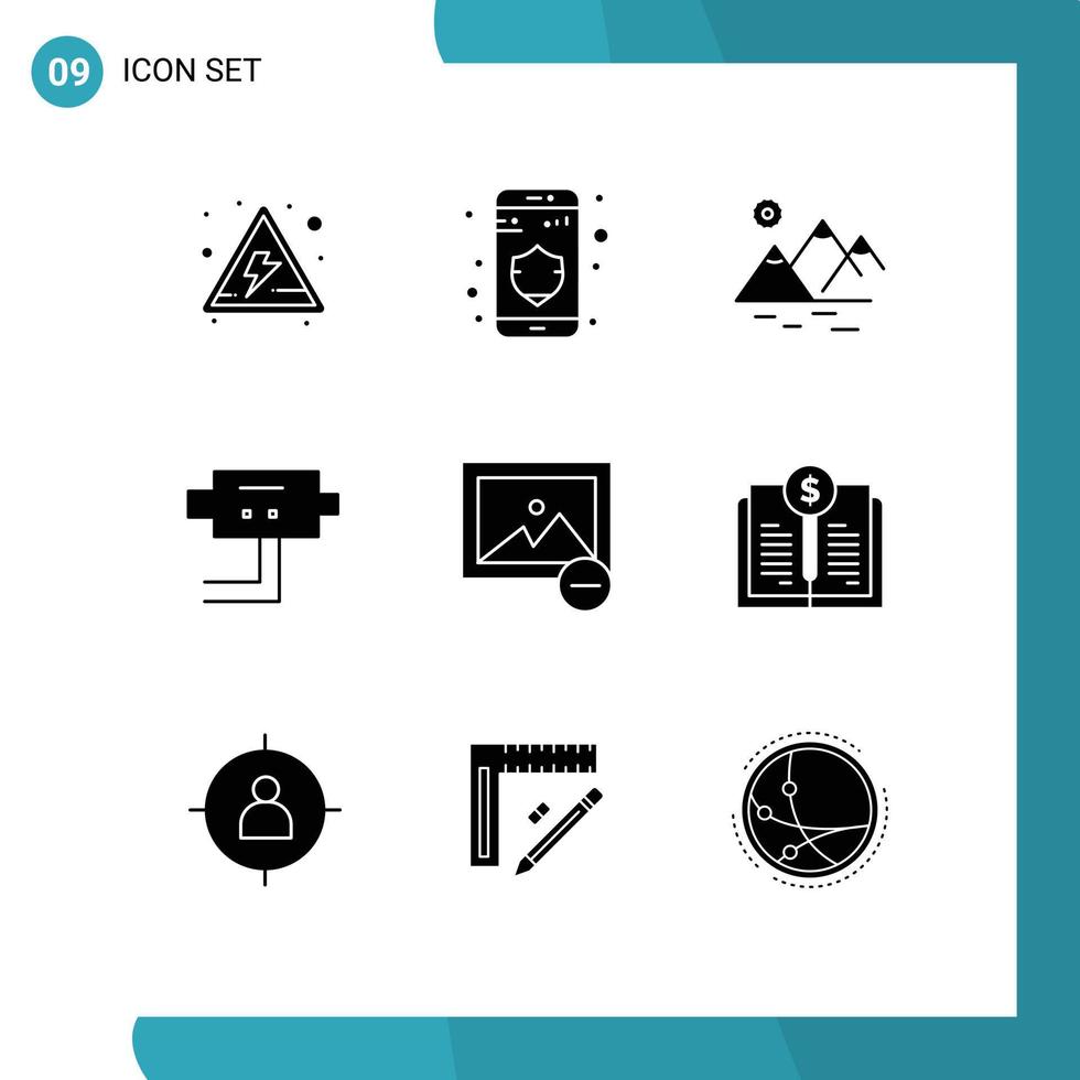 9 Creative Icons Modern Signs and Symbols of book value photo sun image security Editable Vector Design Elements