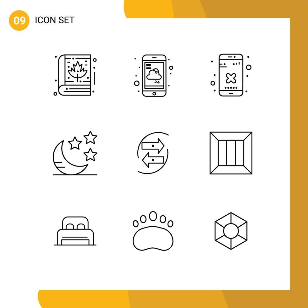 Pack of 9 creative Outlines of chart night weather moon app Editable Vector Design Elements