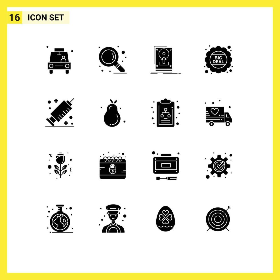 16 Solid Glyph concept for Websites Mobile and Apps medicine price install discount upload Editable Vector Design Elements
