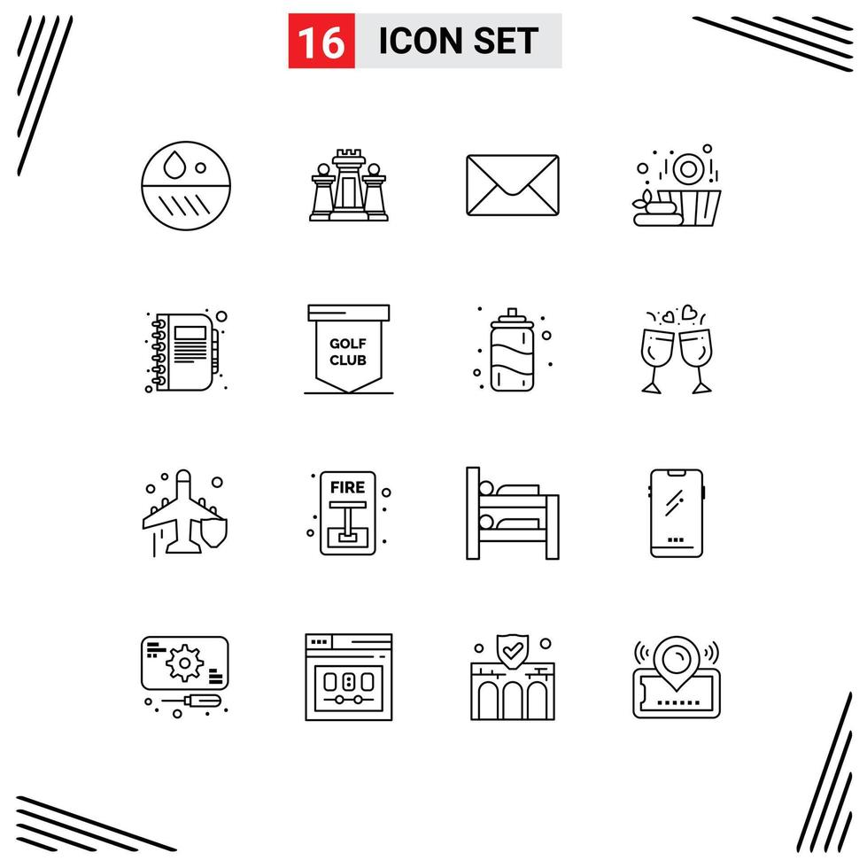 Group of 16 Outlines Signs and Symbols for diary business technology book wood Editable Vector Design Elements
