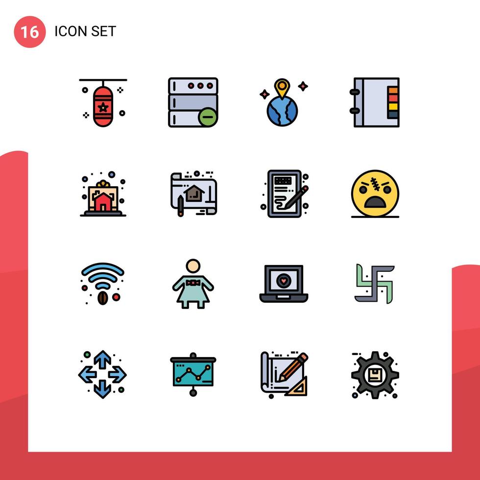 Mobile Interface Flat Color Filled Line Set of 16 Pictograms of home gift world celebration folder Editable Creative Vector Design Elements