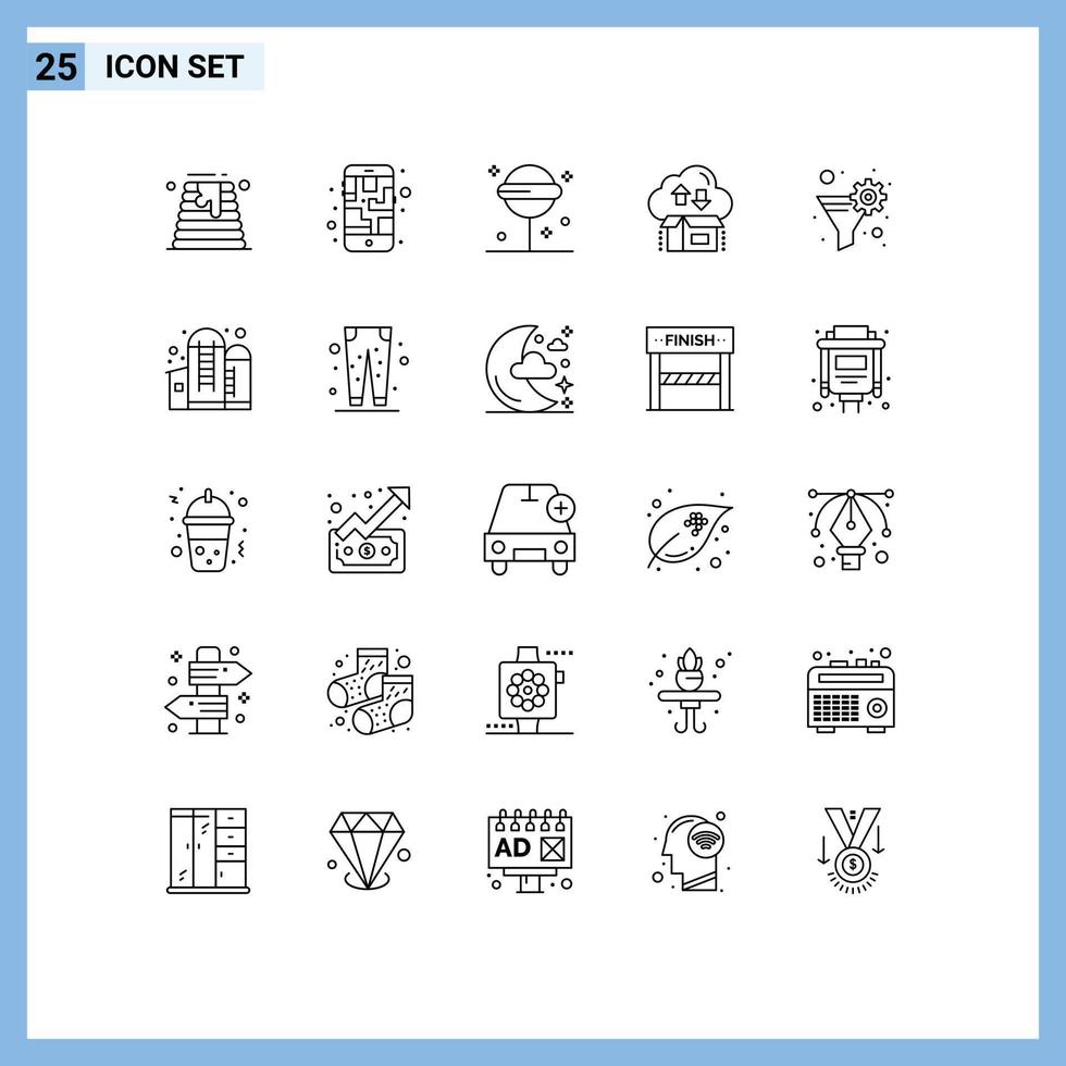 Modern Set of 25 Lines and symbols such as data filter package confect gift box Editable Vector Design Elements