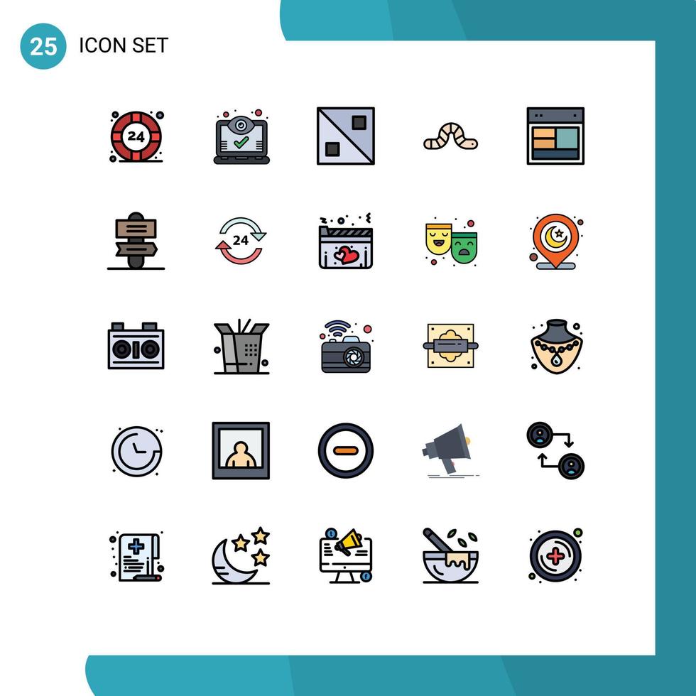 25 Thematic Vector Filled line Flat Colors and Editable Symbols of layout pauropoda views insect animal Editable Vector Design Elements