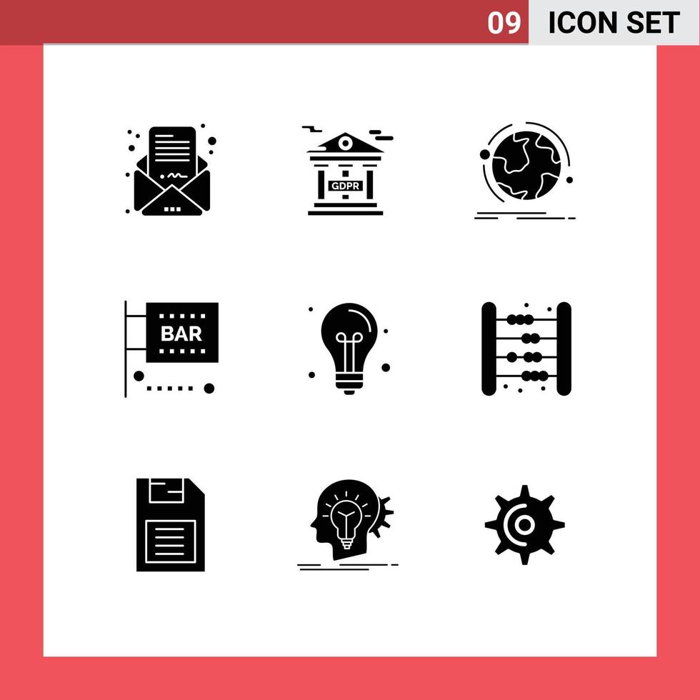 Set of 9 Modern UI Icons Symbols Signs for science and computing law globe food and drink network Editable Vector Design Elements