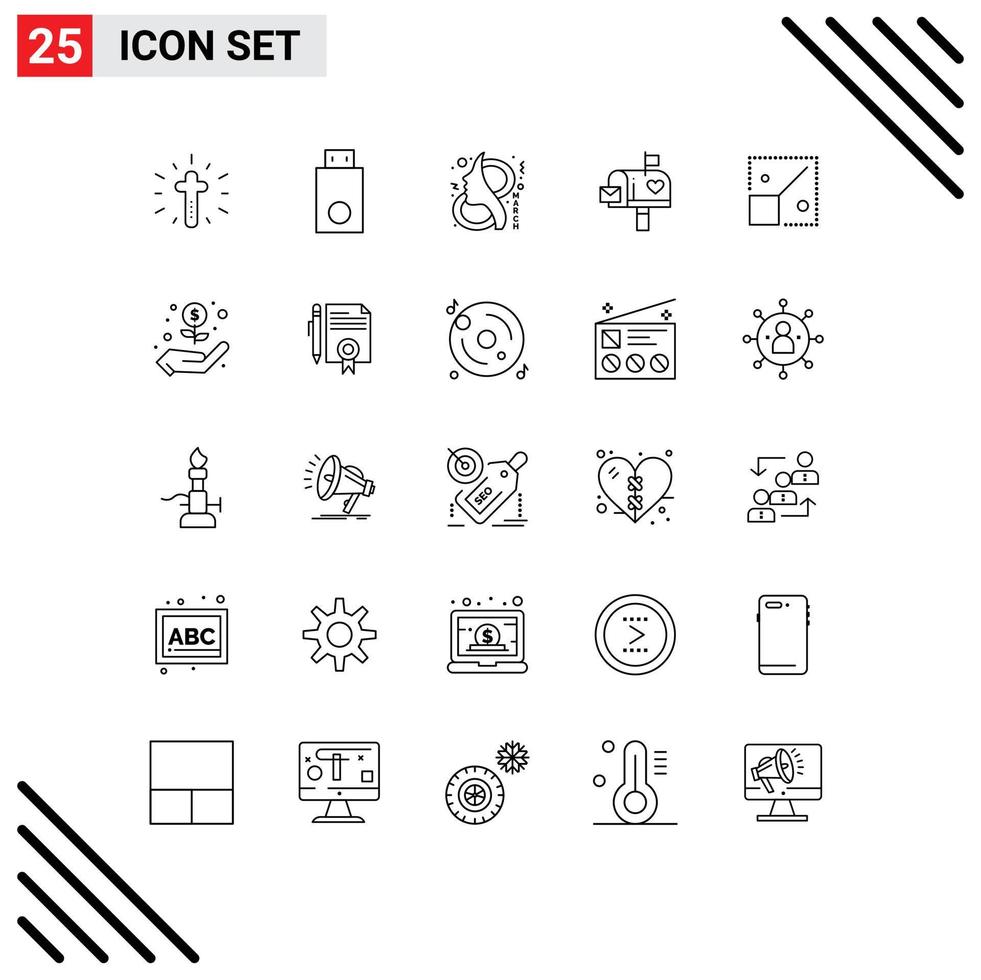 User Interface Pack of 25 Basic Lines of letter mail technology mail box symbol Editable Vector Design Elements