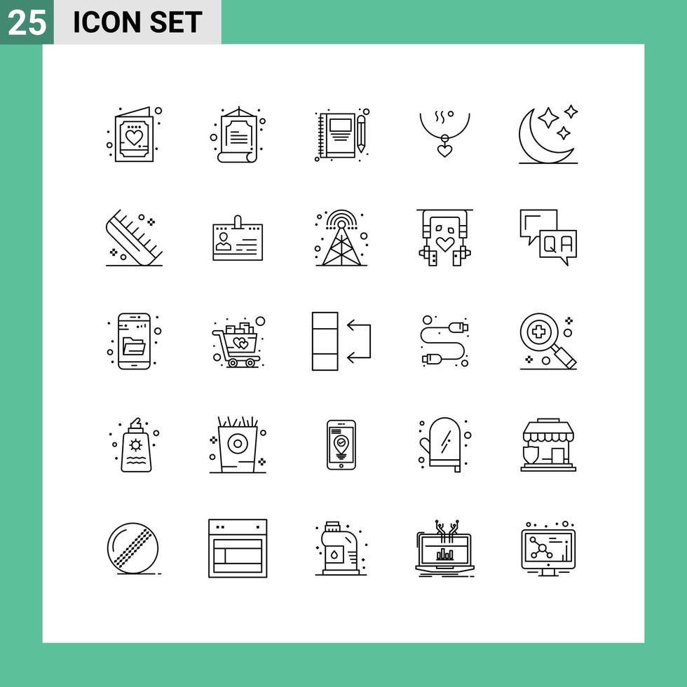 25 Universal Line Signs Symbols of wedding marriage book love write Editable Vector Design Elements