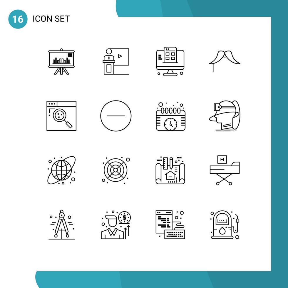 Set of 16 Vector Outlines on Grid for movember moustache room app web page Editable Vector Design Elements