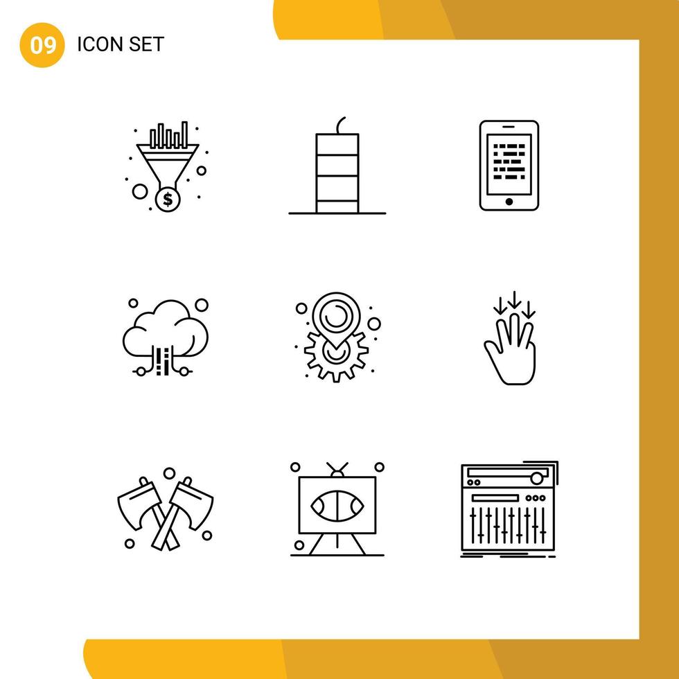 9 Universal Outline Signs Symbols of technology connection terrorism cloud secure Editable Vector Design Elements