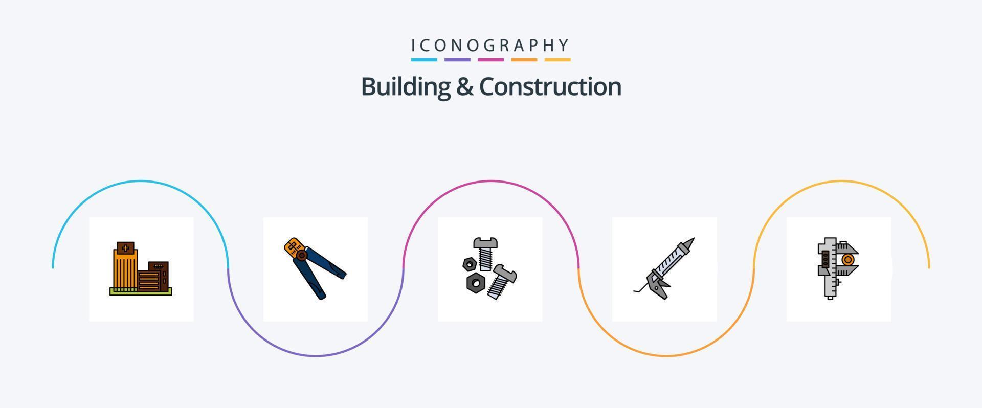 Building And Construction Line Filled Flat 5 Icon Pack Including repair. sealant. crimping. tools. nut vector