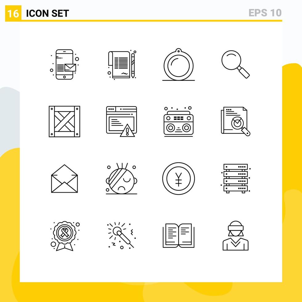 Pack of 16 Modern Outlines Signs and Symbols for Web Print Media such as packaging search decor magnifying glass Editable Vector Design Elements