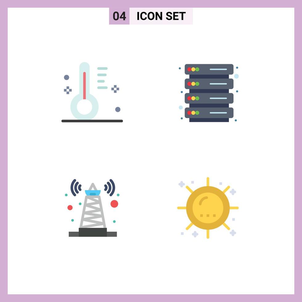 Set of 4 Commercial Flat Icons pack for cloudy tower temperature server heat Editable Vector Design Elements