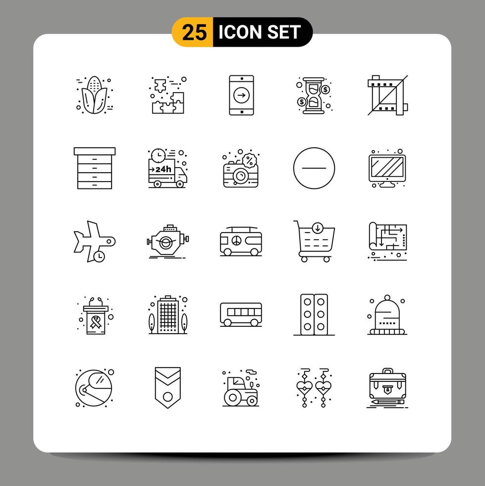 Set of 25 Vector Lines on Grid for crop loading piece hour mobile application Editable Vector Design Elements