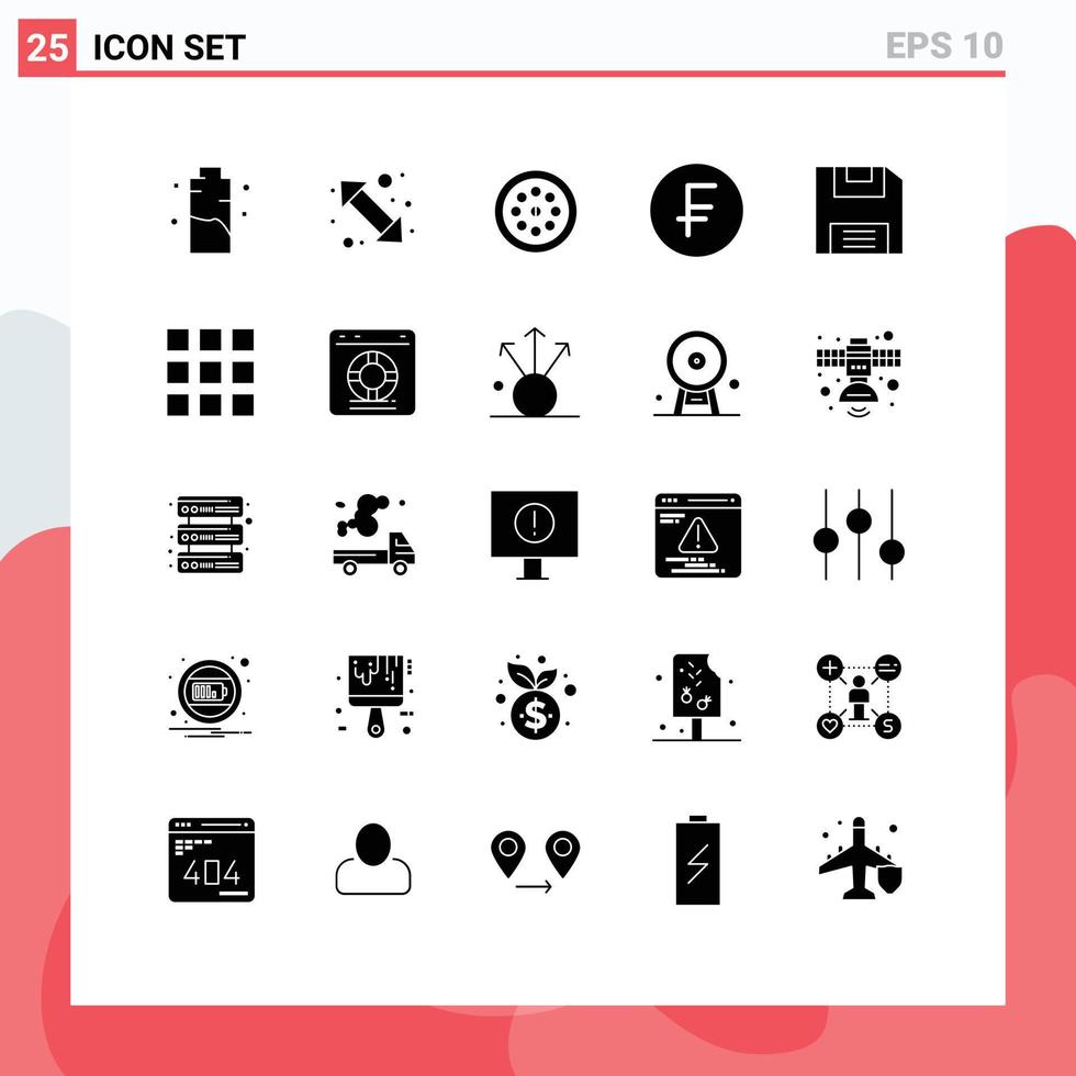 25 Thematic Vector Solid Glyphs and Editable Symbols of dollar cash right swiss france plumber Editable Vector Design Elements