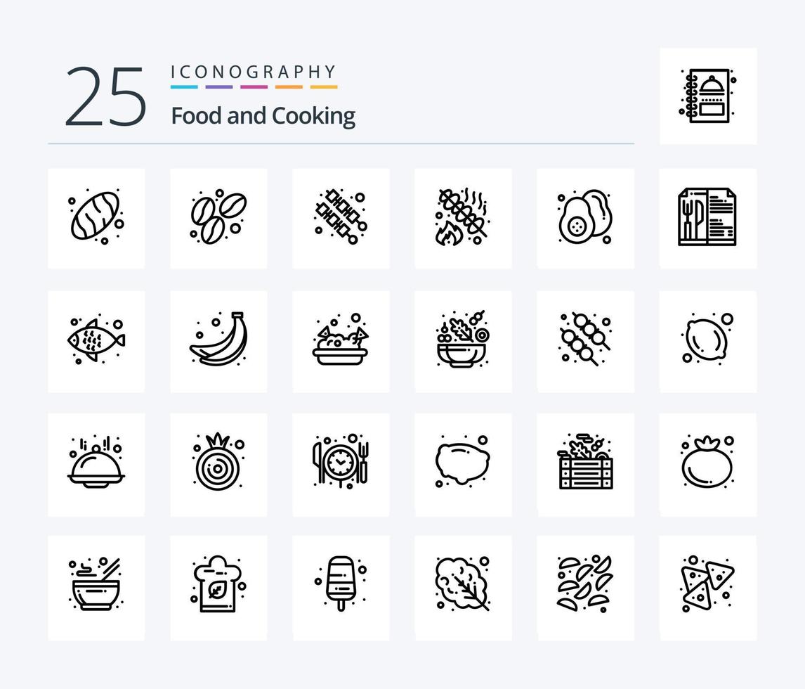 Food 25 Line icon pack including food. pear. kebab. fruit. party vector