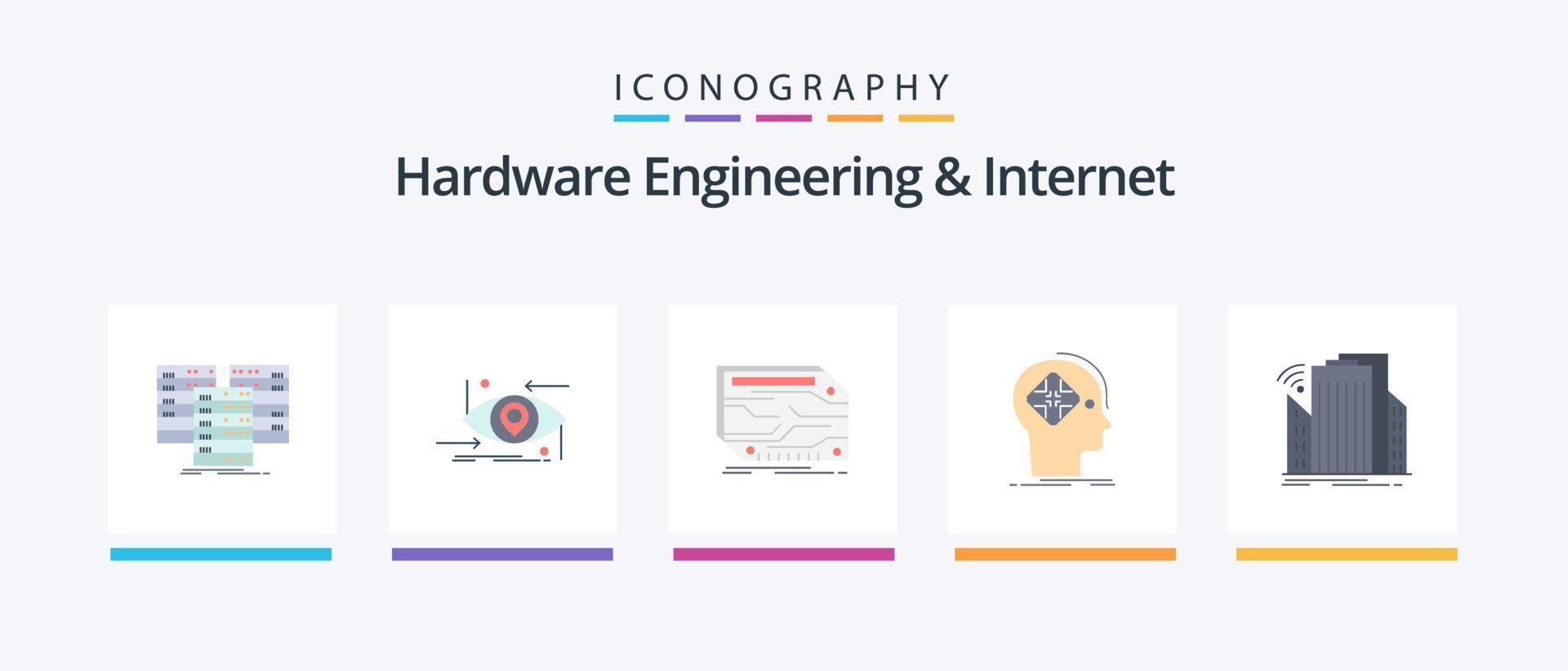 ingeniería de hardware y paquete de iconos de 5 planos de Internet que incluye el futuro. avanzado. ciencia. memoria. disfraz. diseño de iconos creativos vector