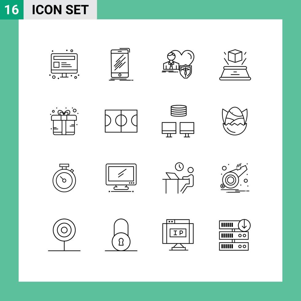 16 Universal Outlines Set for Web and Mobile Applications presentation hologram telephone box protect Editable Vector Design Elements